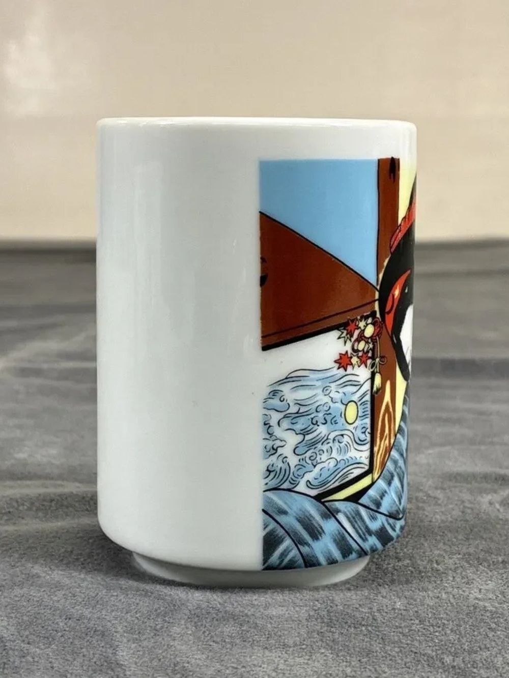 White Ceramic Art Mug with Blue and Brown Nautical Design
